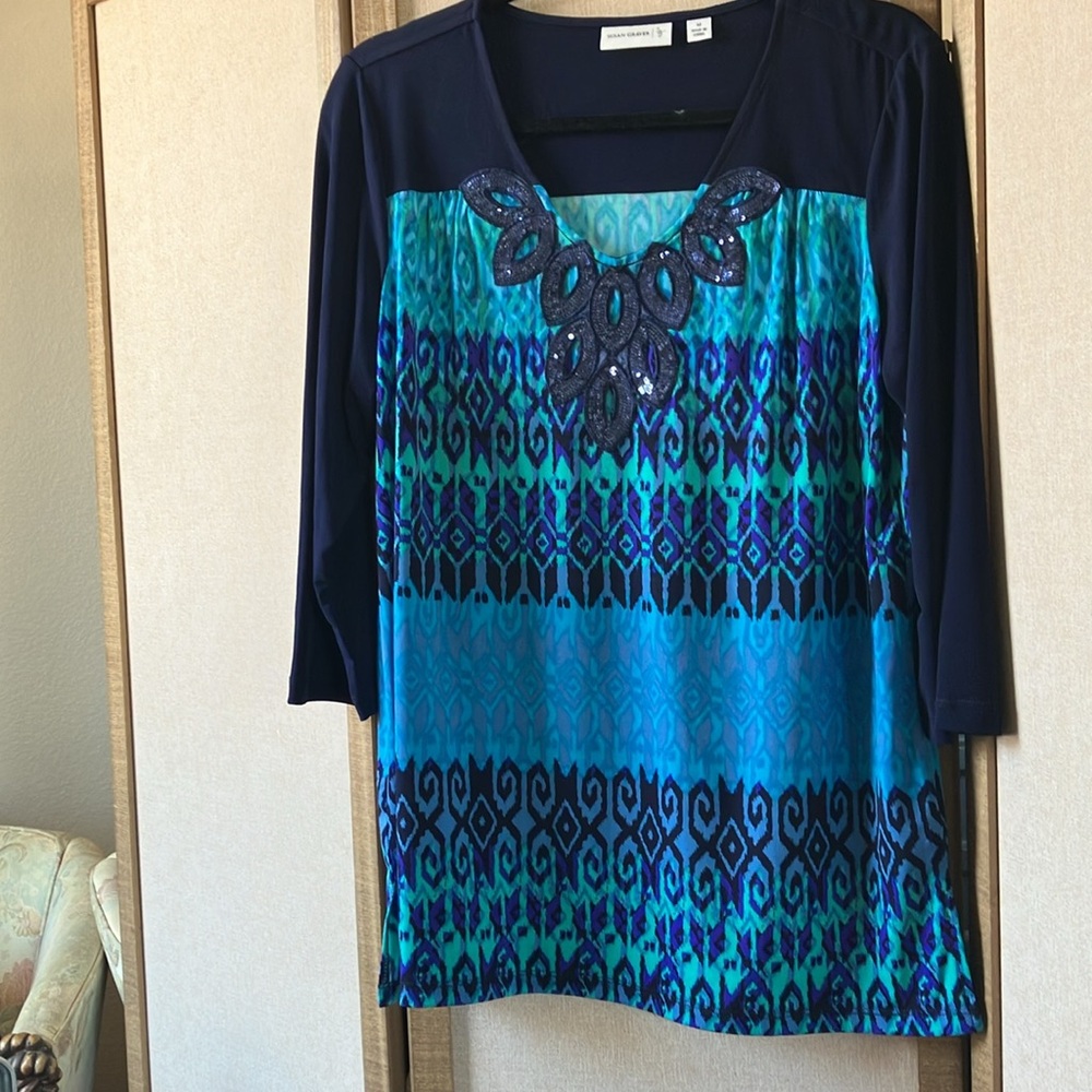 FINAL MARKDOWN Susan Graver Midnight Blue Blouse medium